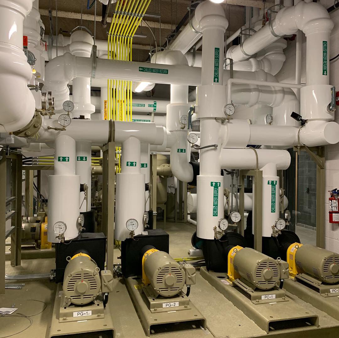 Field installation with conduit, pumps and building equipment
